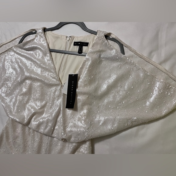 Aidan Mattox Ivory Sequin Short Sleeve Romper - Picture 7 of 15